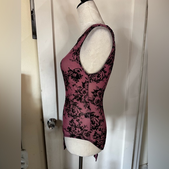 Mesh Bodysuit Rose Floral Sleeveless See Through Feminine Whimsical Backless - Picture 3 of 9